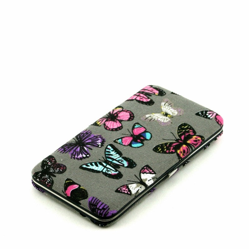 Grey snap shut purse in pretty butterfly design