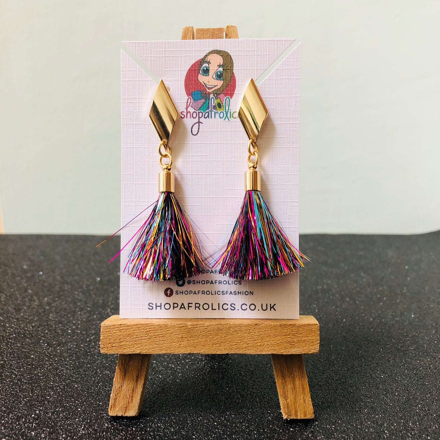 Rhombus and Rainbow Tinsel Drop Earrings 