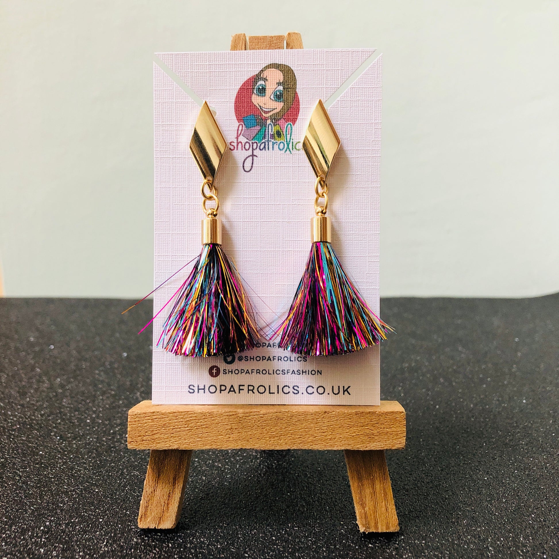 Rhombus and Rainbow Tinsel Drop Earrings 