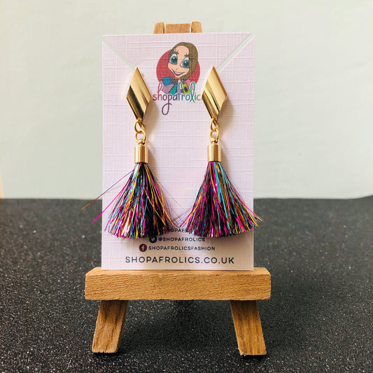 Rhombus and Rainbow Tinsel Drop Earrings 