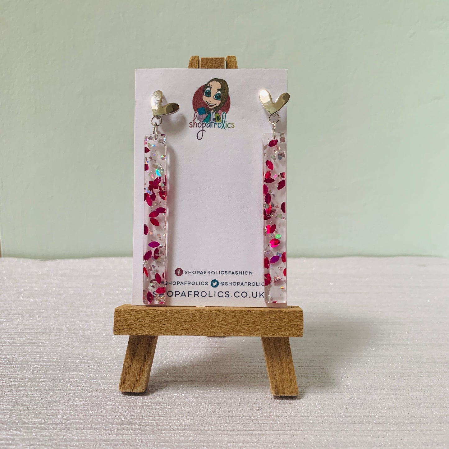 Silver heart and pink confetti earrings