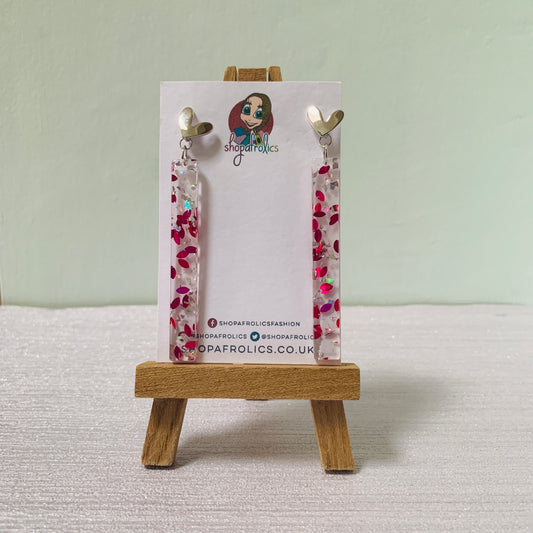 Silver heart and pink confetti earrings