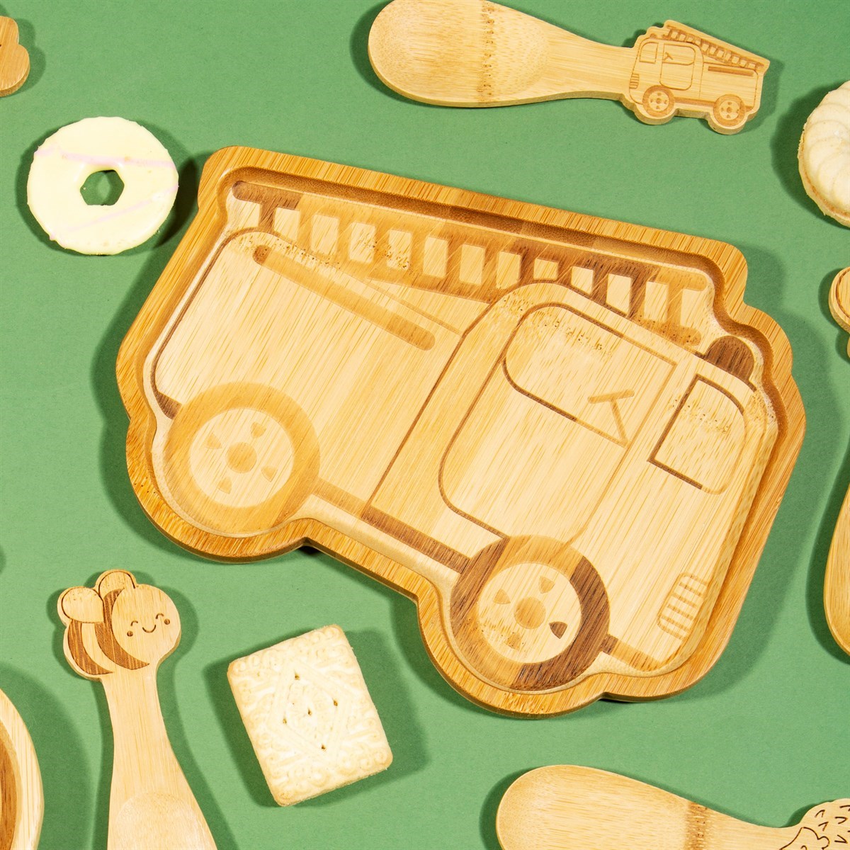 Fire engine children's bamboo plate