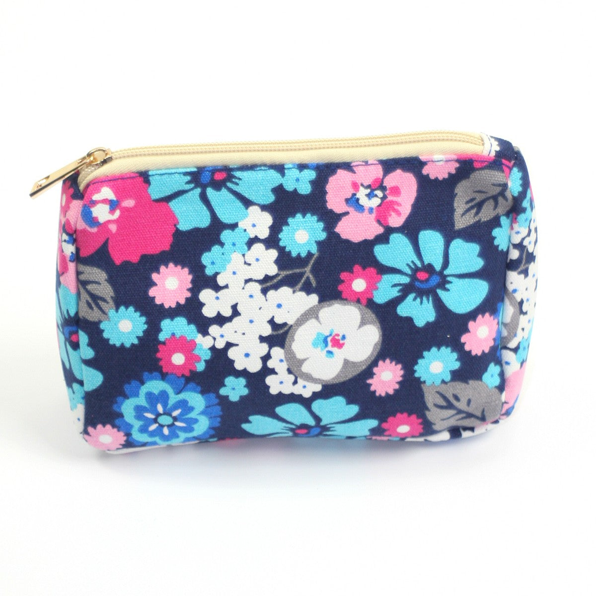 Bright blue and pink floral print make up bag