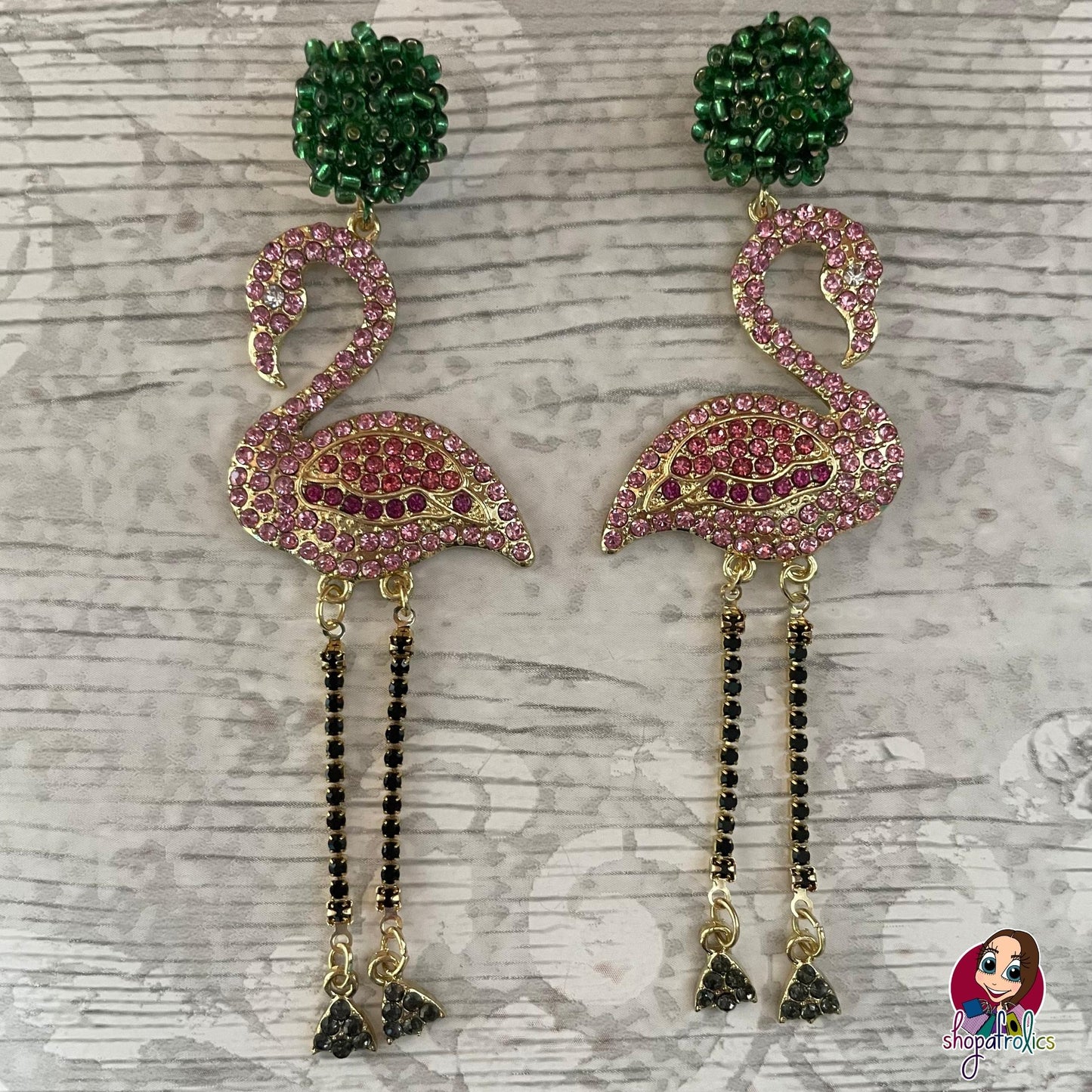  pink crystal flamingo earrings