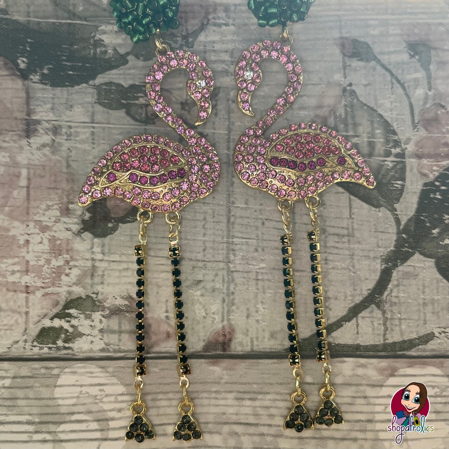 dazzling large pink crystal flamingo earrings