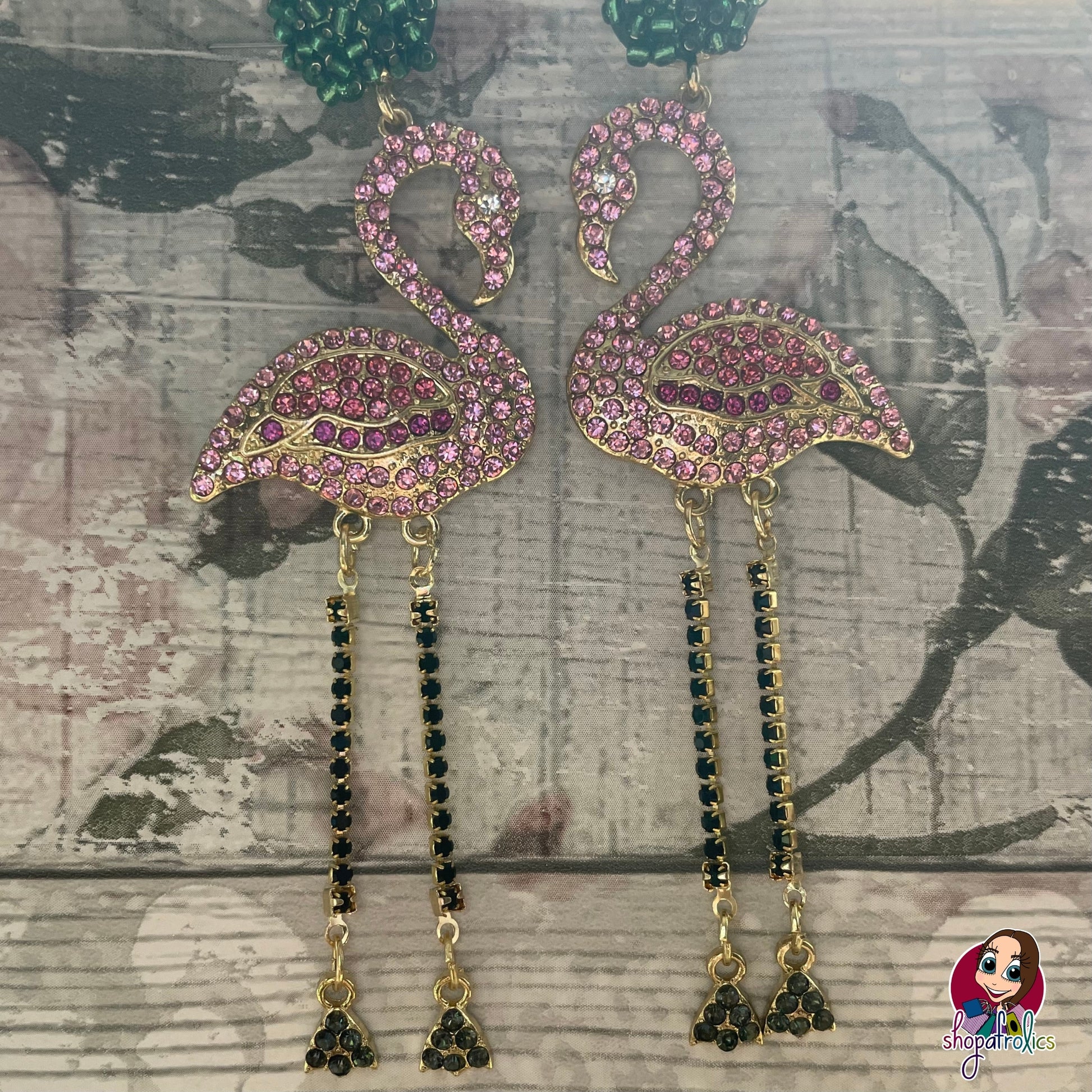 dazzling large pink crystal flamingo earrings