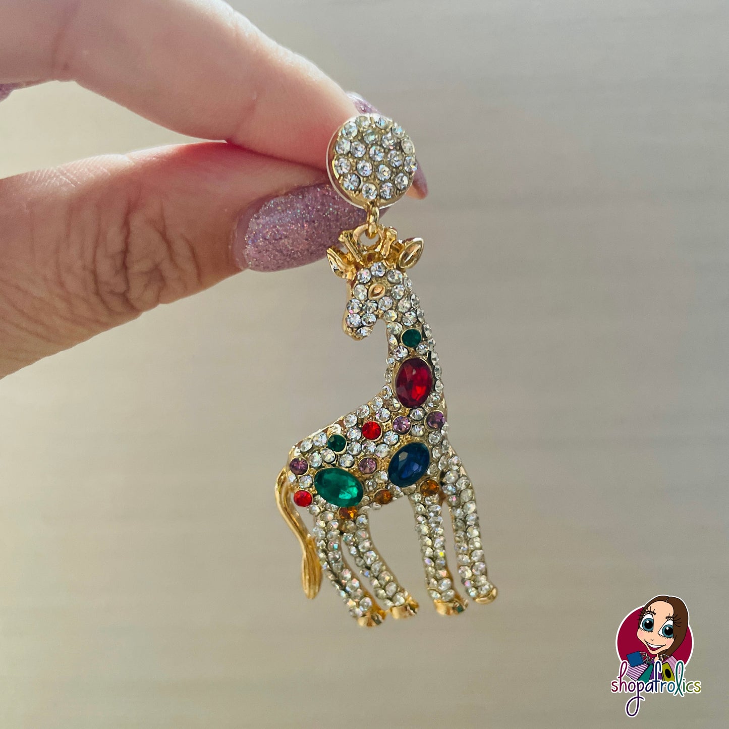 Pretty giraffe earrings embellished with rhinestone crystals