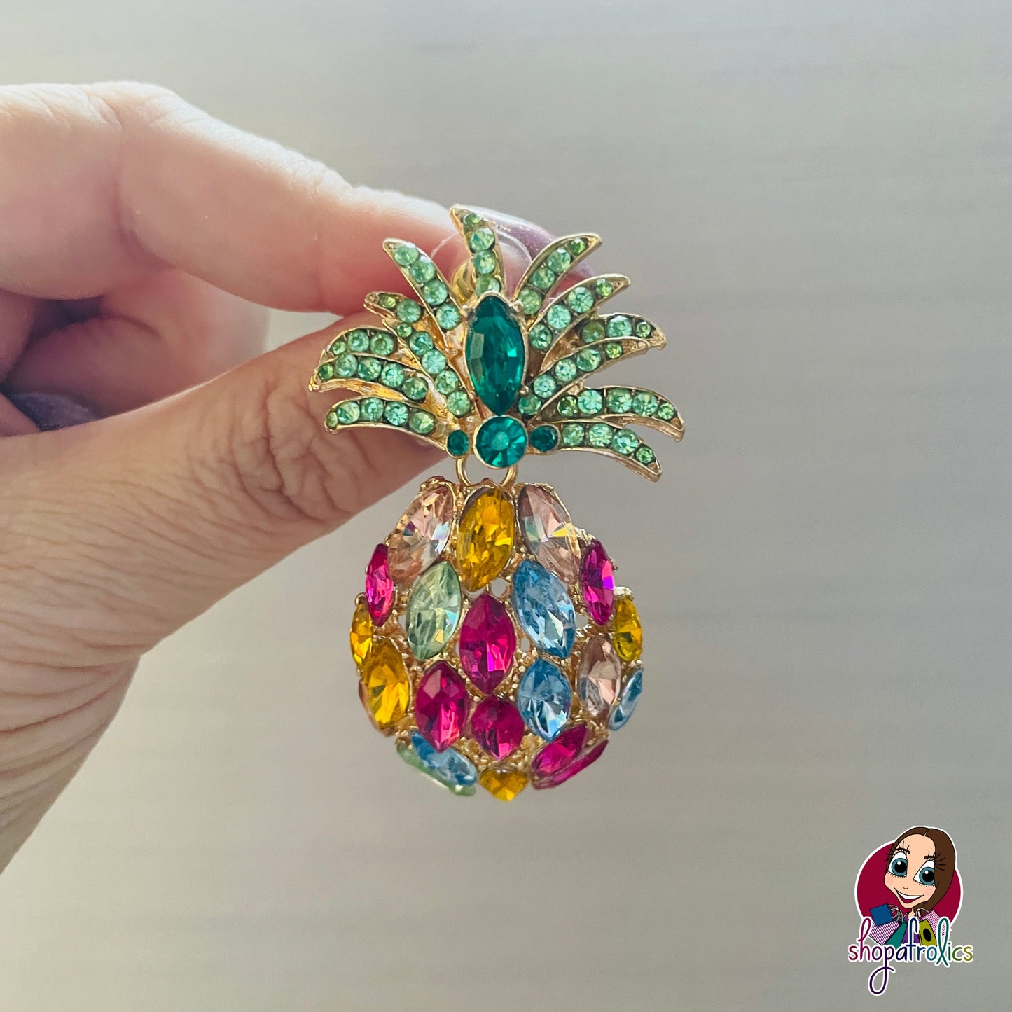 Dazzling pineapple crystal earring close up