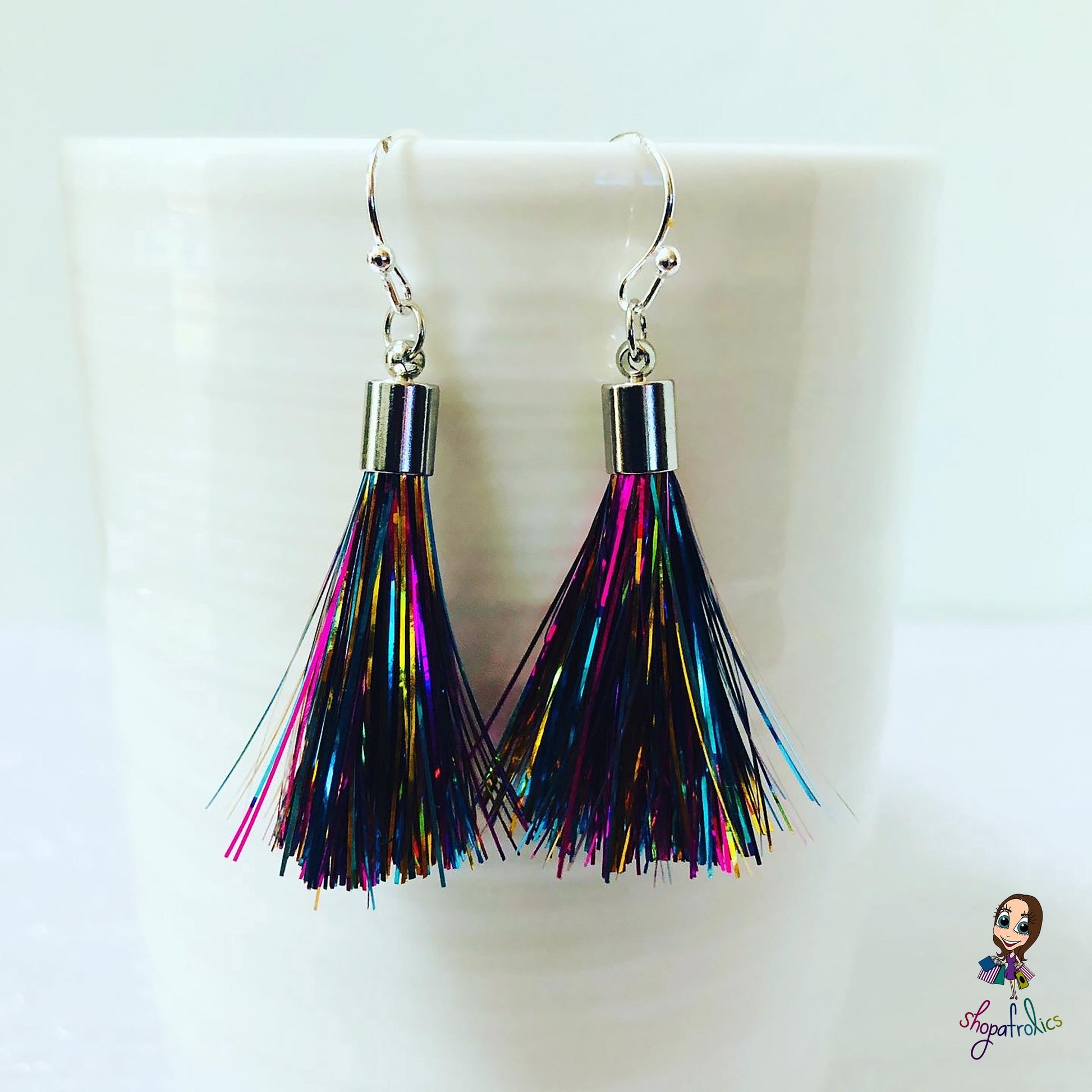 Rainbow and silver tassel earrings