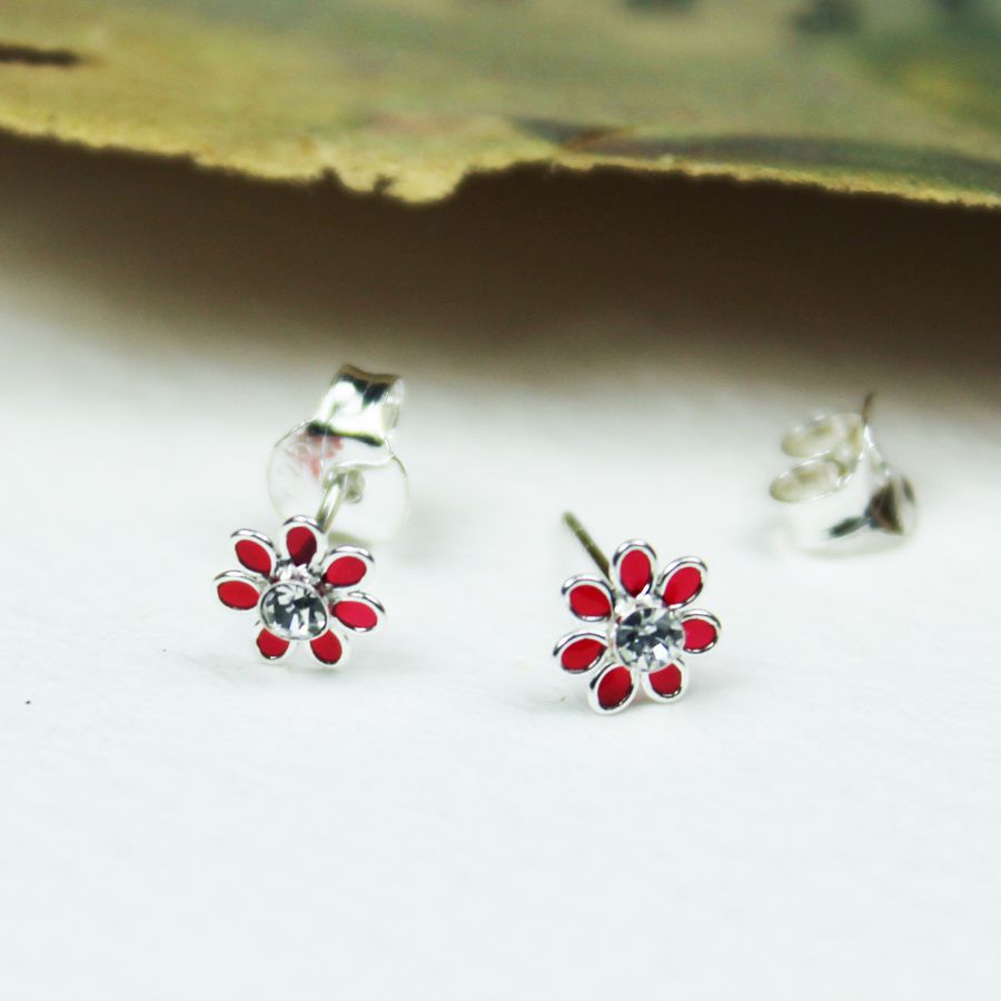 Dainty Sterling Silver Flower Earrings - Choice of Colours