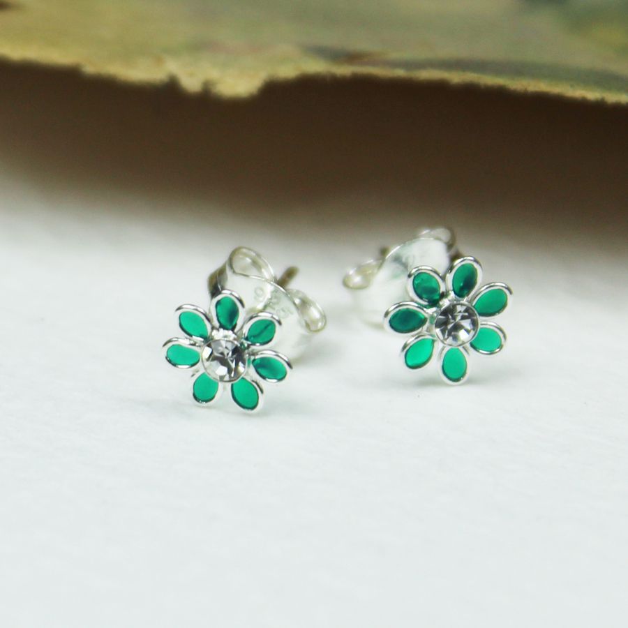 Dainty Sterling Silver Flower Earrings - Choice of Colours
