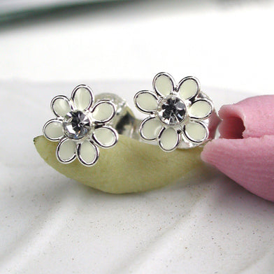 Dainty Sterling Silver Flower Earrings - Choice of Colours