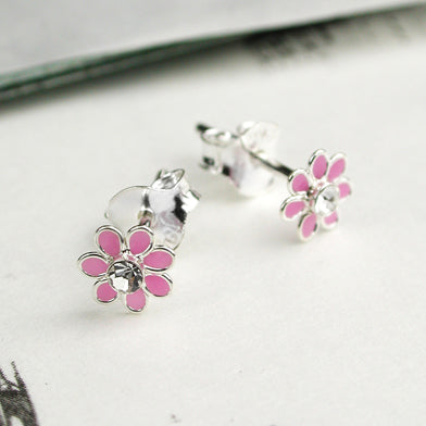 Dainty Sterling Silver Flower Earrings - Choice of Colours