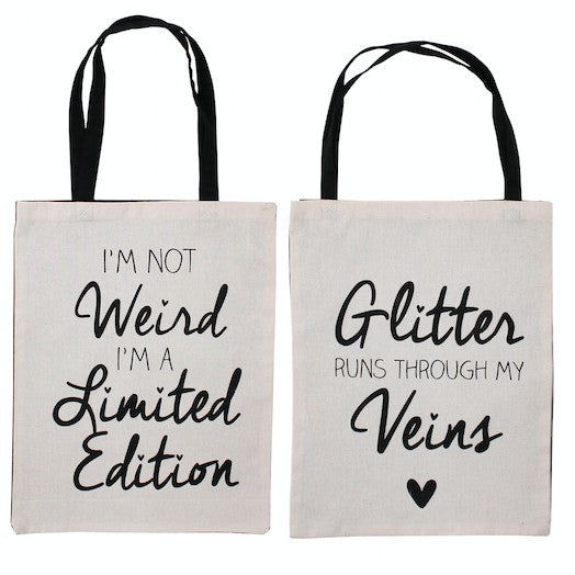 White canvas shopping bag featuring choice of slogans