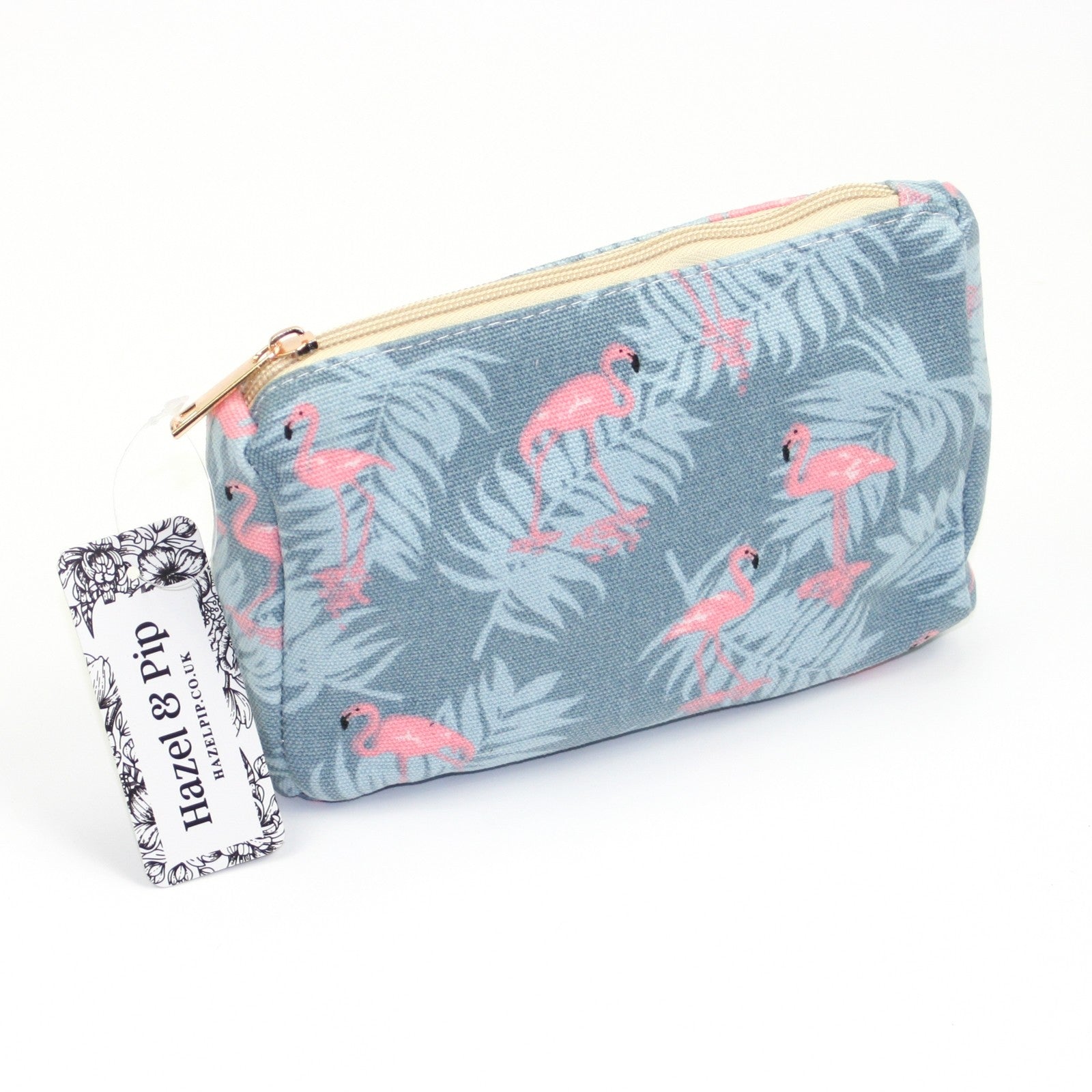 Tropical flamingo print design make up bag.