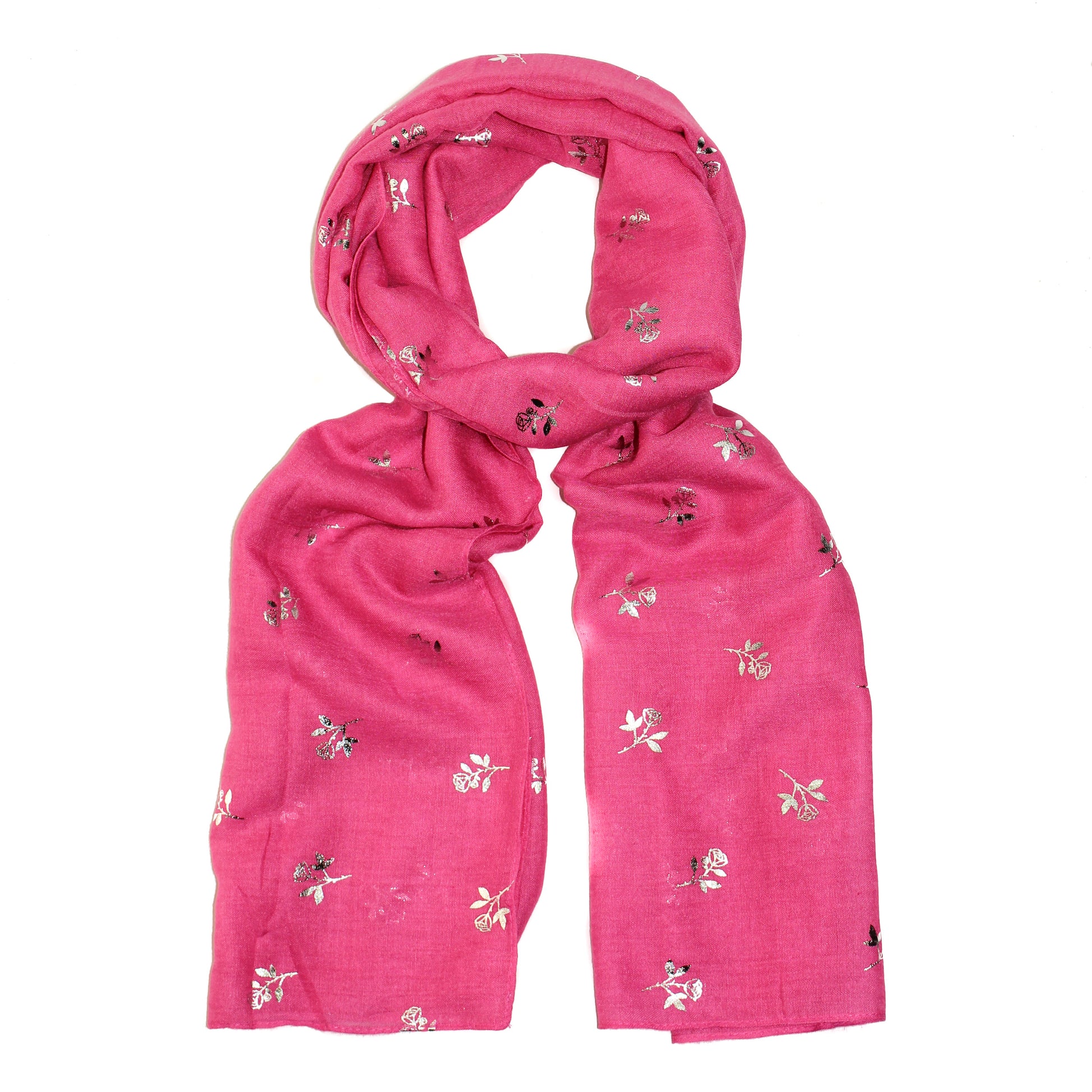 Pink Rose Foiled Printed Scarf